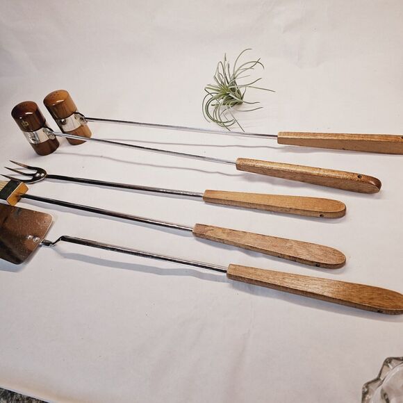 Vintage Mid Century BBQ Utensil Set MCM Grill Salt Pepper Spatula Fork Japan - Picture 2 of 11